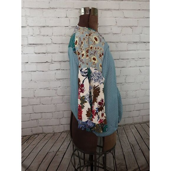Sz 1XL Umgee Teal Boho Blouse Flutter Sleeves - Picture 3 of 6